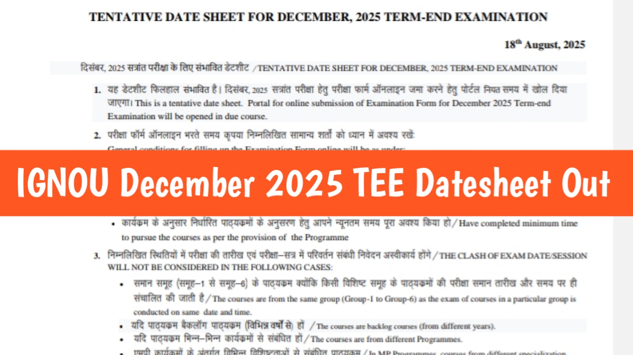 IGNOU Datesheet Out For December 2025 TEE
