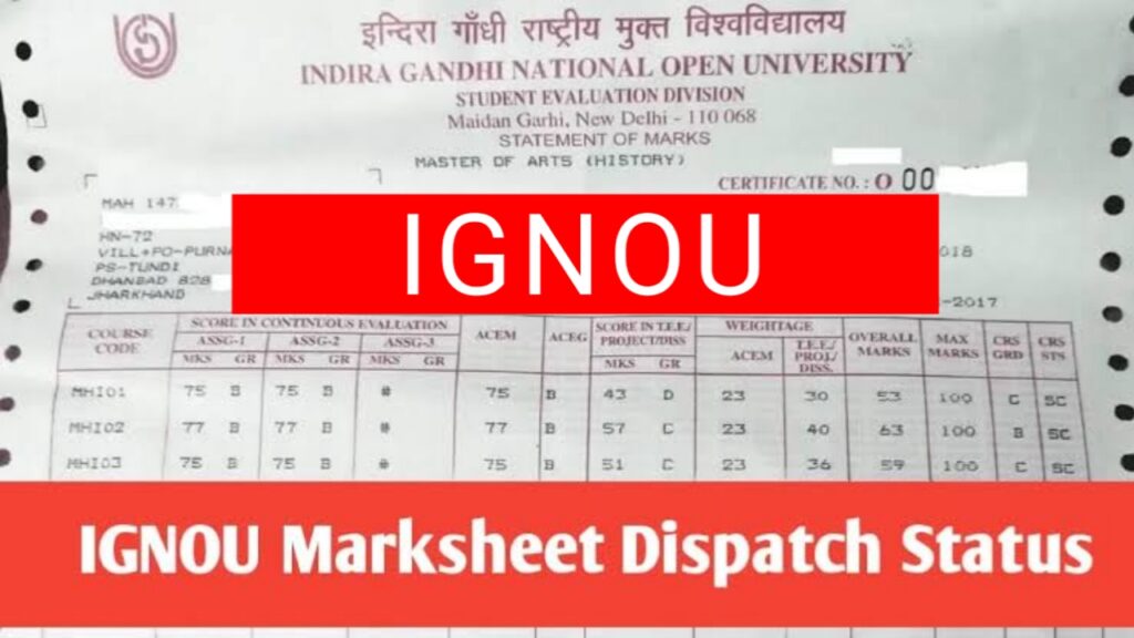 IGNOU June 2025 TEE Marksheets Dispatch Process