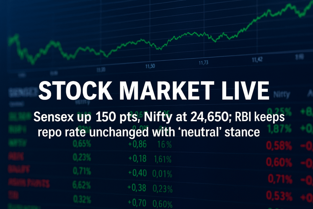 Stock Market LIVE: Sensex Rises 150 Points, Nifty Near 24,650; RBI Holds Repo Rate Steady