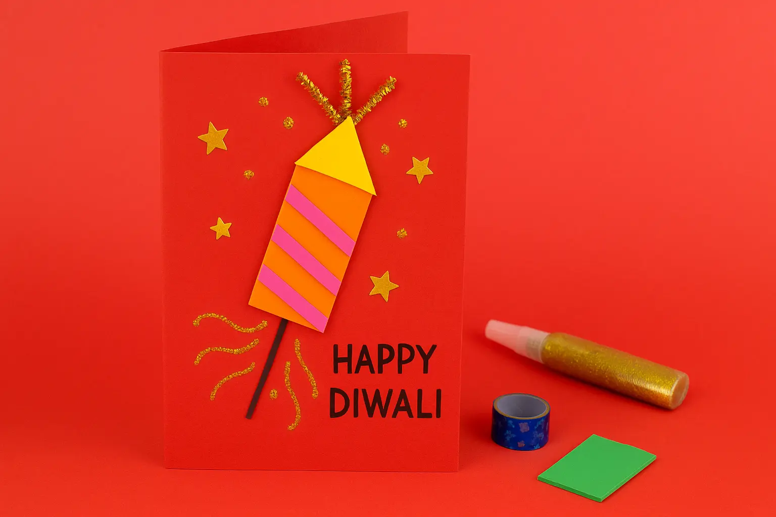 Firecracker-Themed Diwali Greeting Card for Kids: A Fun & Easy Craft for the Festival of Lights