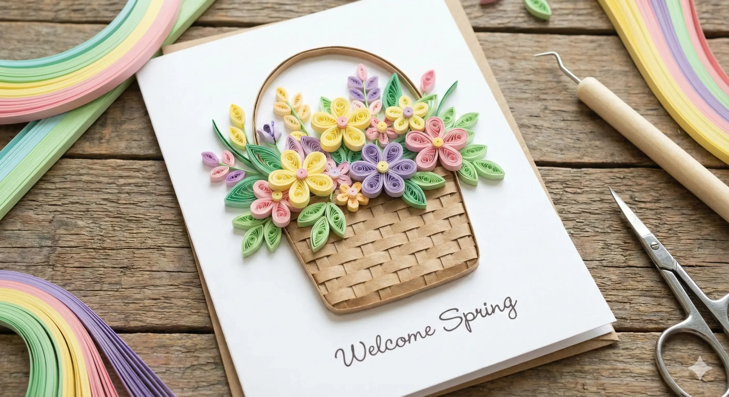 Paper Quilled Spring Flower Basket Card – A Beautiful Handmade Craft to Welcome Spring