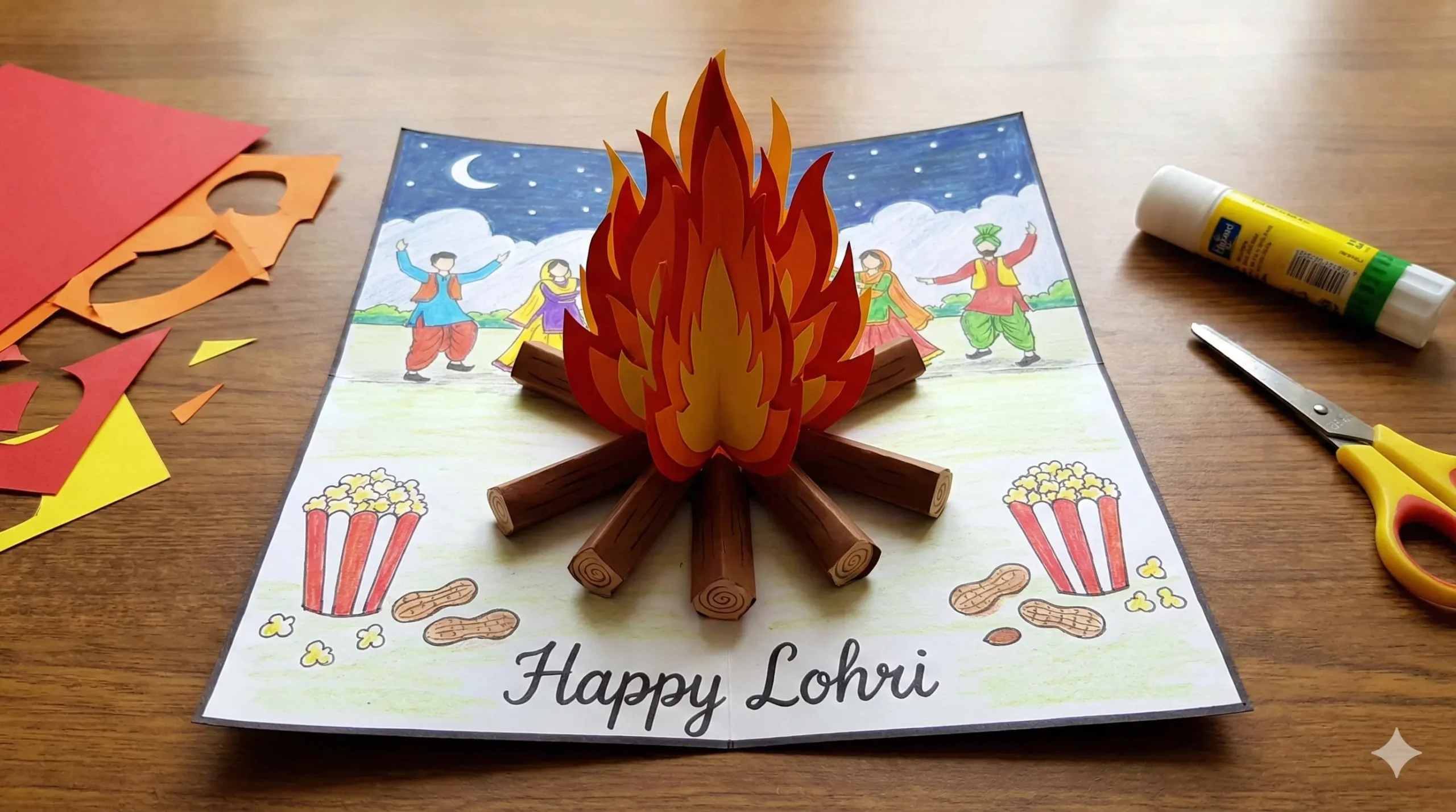 DIY 3D Popup Card for Lohri: A Burning Bonfire Craft for Kids