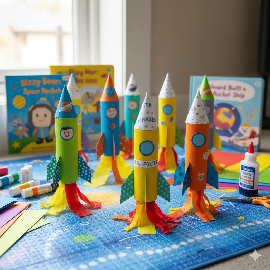 Blast Off! A Bright and Colorful Toilet Paper Roll Rocket Craft for Kids