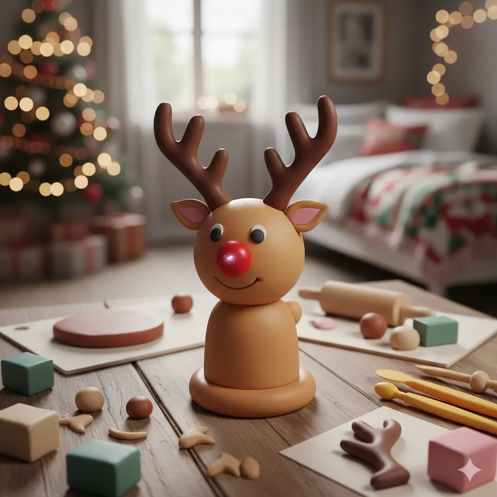 Cheerful DIY Clay Rudolph Craft for Kids: Celebrating the Red-Nosed Hero