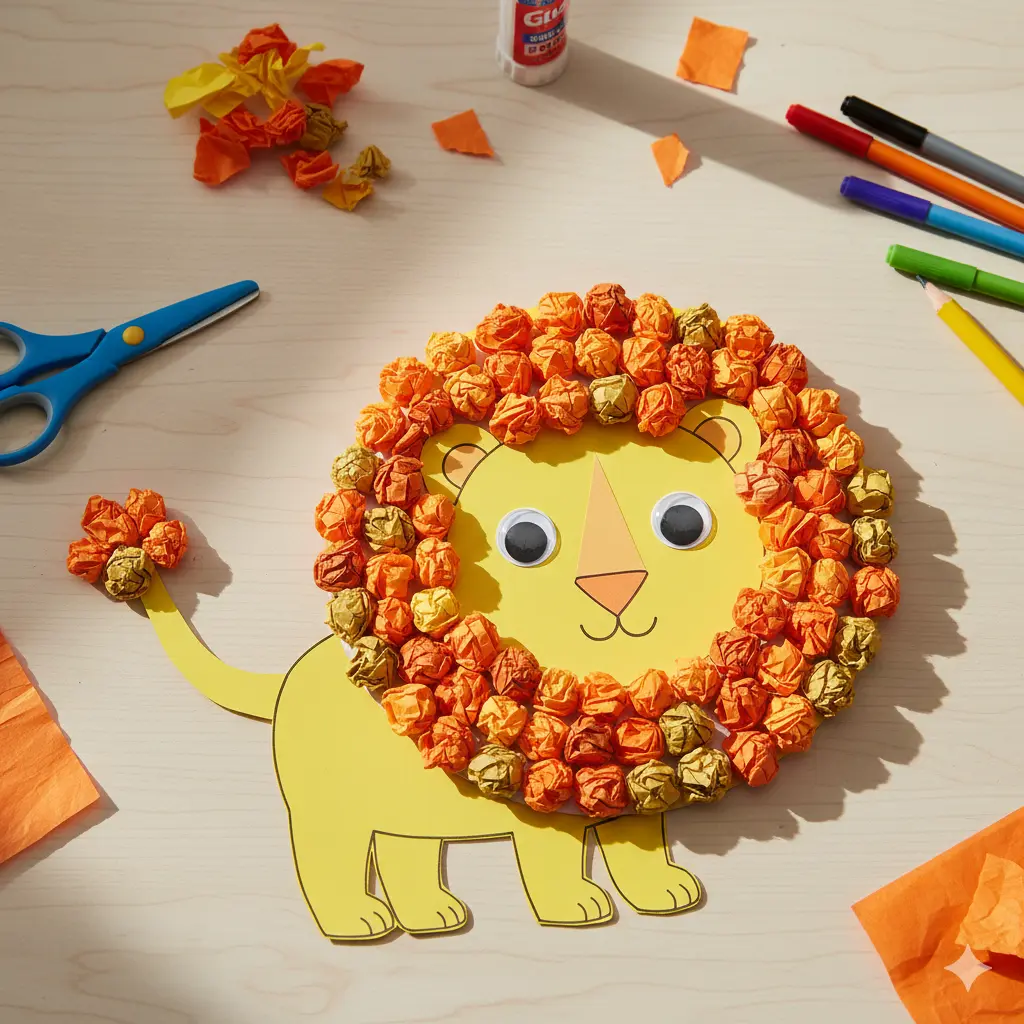 Fun and Easy Crumpled Paper Lion Craft for Kids: A Roaring Fine Motor Activity
